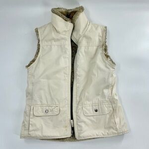 Gap Women’s Reversible Zip Front Vest Cream Brown with Faux Fur Y2K 90s